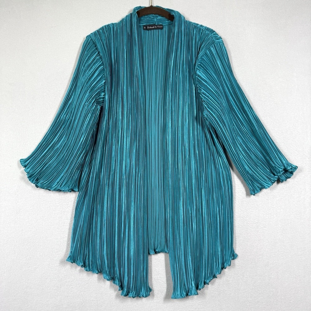 Richard K Tsao Jacket Womens Handwoven Thai Silk Crinkle Pleated Open Cardigan